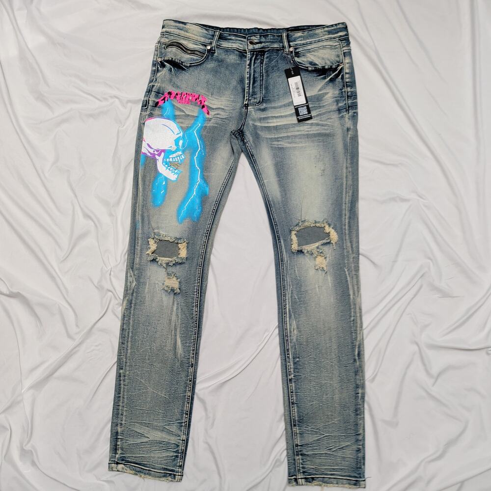 Rockstar Original Music Graphic Print Jeans Men 38 Teal NWT